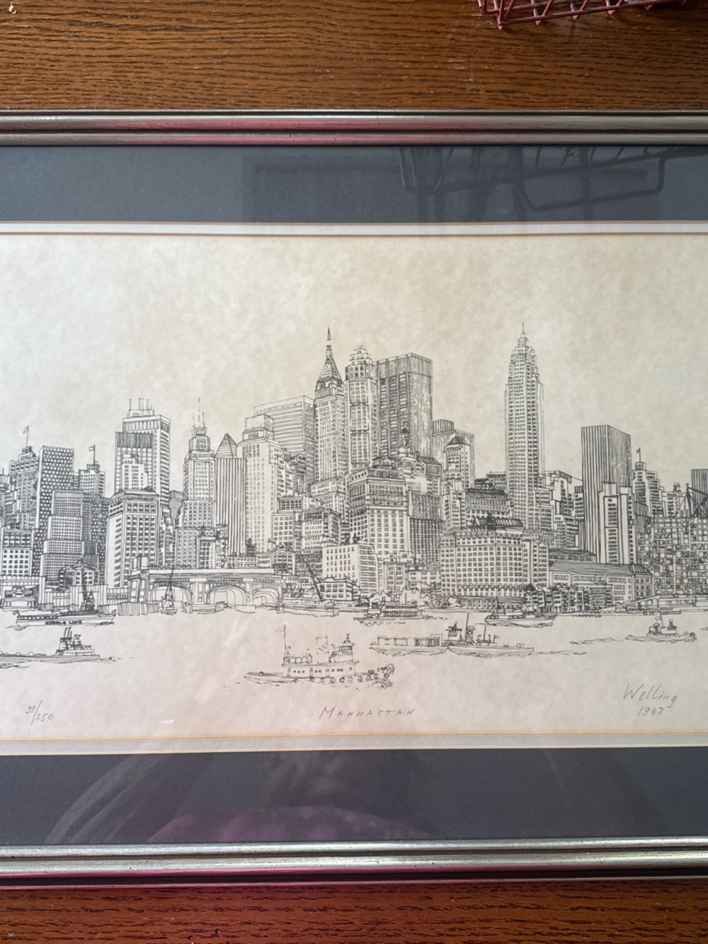 RICHARD WELLING Sketch Print 1967 Signed MANHATTAN NY Empire State Building